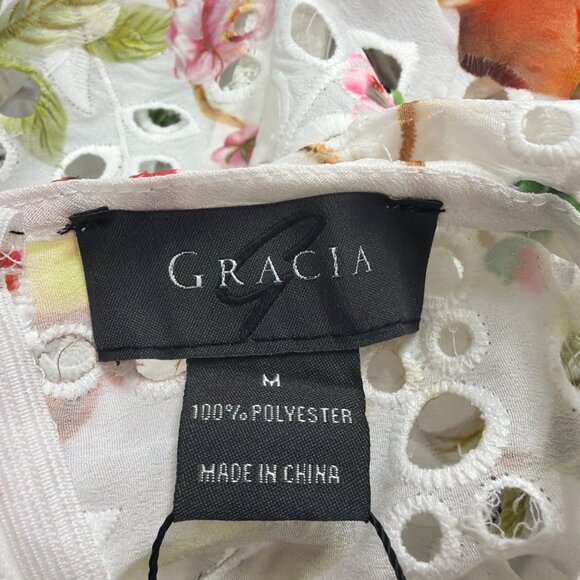 Gracia Womens White Floral Eyelet Lace Peplum Top  Size M - Picture 10 of 15
